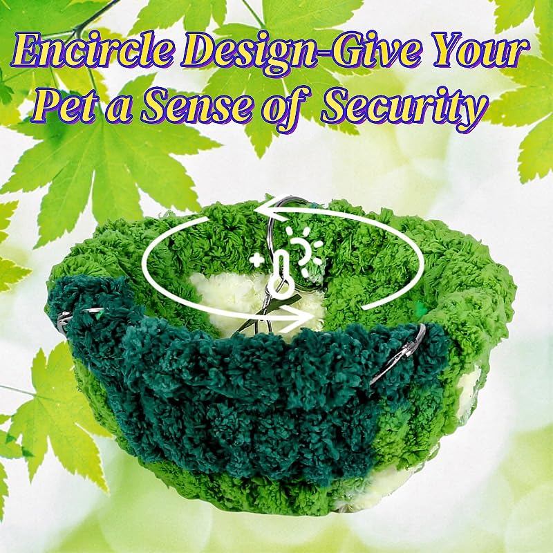 Hanging Bird Hammock for Cage Warm Plush Hanging Bird Bed Bird Snuggle Hut Parrot Hanging Sleeping Bird House for Parakeet, Conure, Budgie, Cockatiel, Lovebird, Finch, Hamster-Green - color: Green