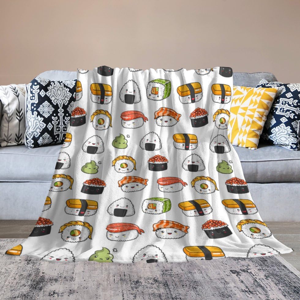 Cartoon Kawaii Sushi Super Soft Cozy Throw Blanket, Lightweight Fuzzy Comfy Flannel Blanket Warm Plush for Couch, Sofa, Bed Travel and Camping Gifts 50"x40" - color: Cartoon Sushi, size: 50"x40"