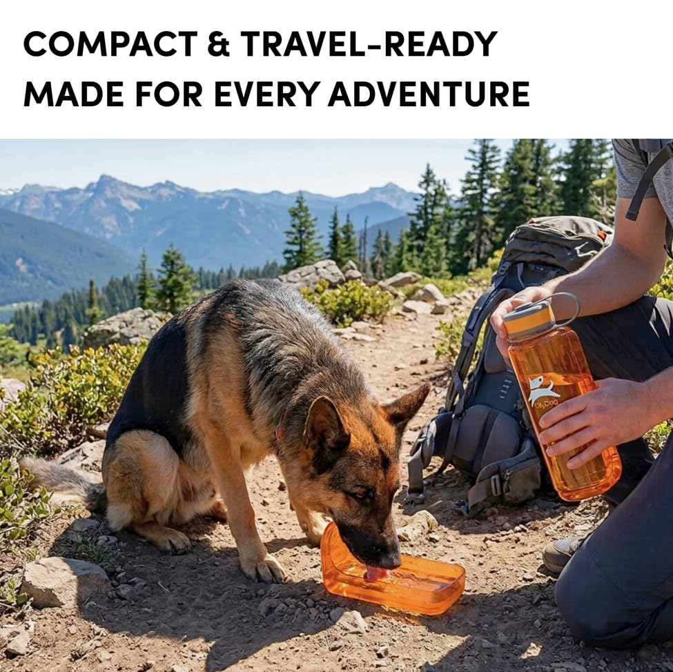 OllyDog OllyBottle | Tritan Dog Water Bottle with Detachable Bowl | BPA Free Leakproof Pet Dispenser | Hiking Travel (1L, Flame) - color: Flame, size: 1L
