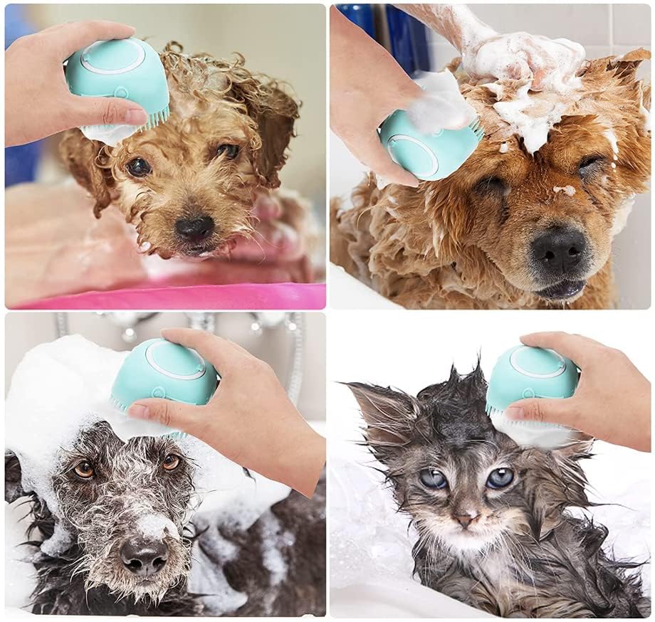 Pet Bath Massage Brush Puppy Dog Cat Grooming Cleaning Soft (Blue) | Grooming Cleaning Soft (Blue)