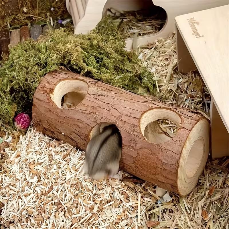 Cozy Cork Log Hideout & Tunnel for Hamsters, Gerbils & Small Pets – Natural Chew Toys, Cage Accessories & Hides,5.91 * 2.36''