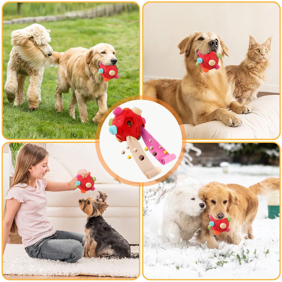 Dog Snuffle Ball-Interactive Puzzle Dog Toys Encourage Natural Foraging Skills Slow Feeder for Training and Stress Relief, Cloth Strip Hiding Food Dog Toys for Any Size Dogs - color: Red Candy