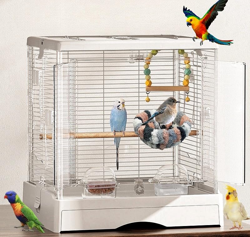2 Pack Warm Bird Nest Bed for Cage Plush Hanging Parrot Bed Bird Snuggle Hut Hanging Sleeping Bird House for Parakeet, Conure, Budgie, Cockatiel, Lovebird, Finch, Hamster-Grey&Blue - color: Grey&Blue