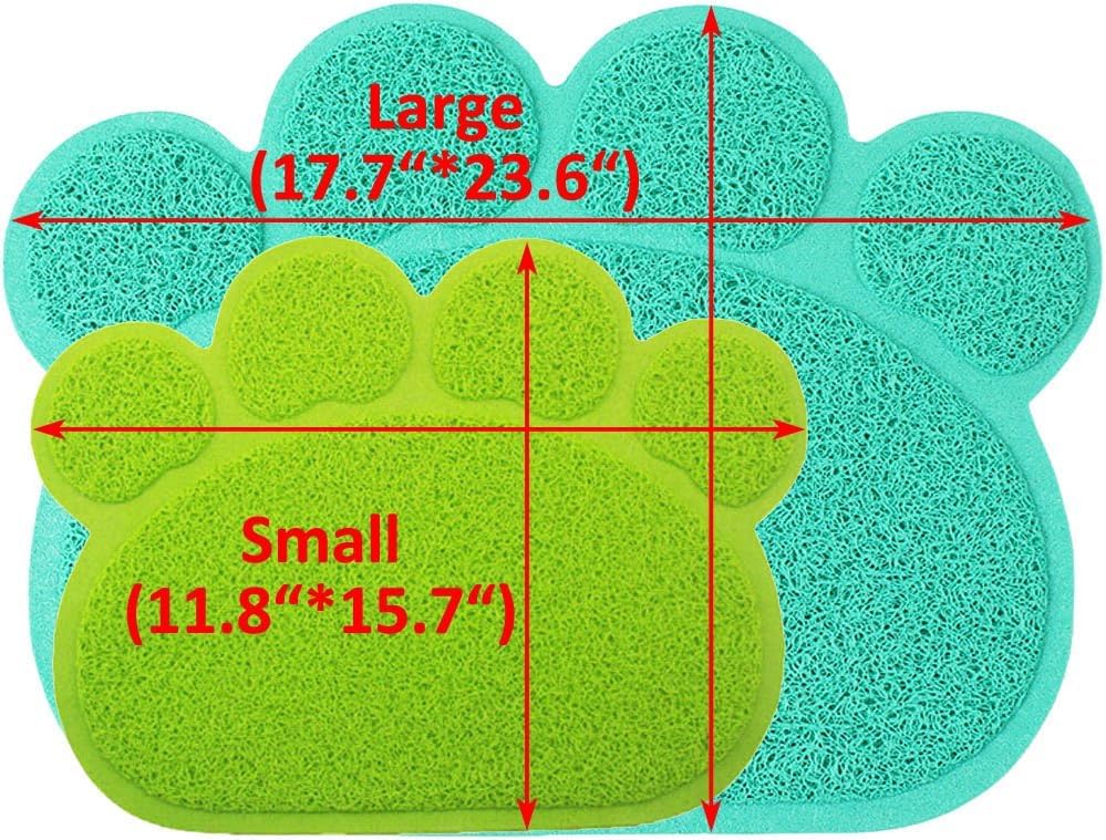 PVC Pet Dog Cat Puppy Kitten Dish Bowl Food Water Feeding Placemat, Non-Slip Cat Litter Mat Paw Shape, Blue Small - color: Blue, size: Small(11.8"x15.7")
