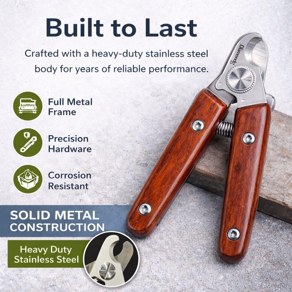 Diamondg Heavy Duty Dog Nail Clipper and Trimmer with Full Length Hardened Steel and Wooden Handle - color: Brown