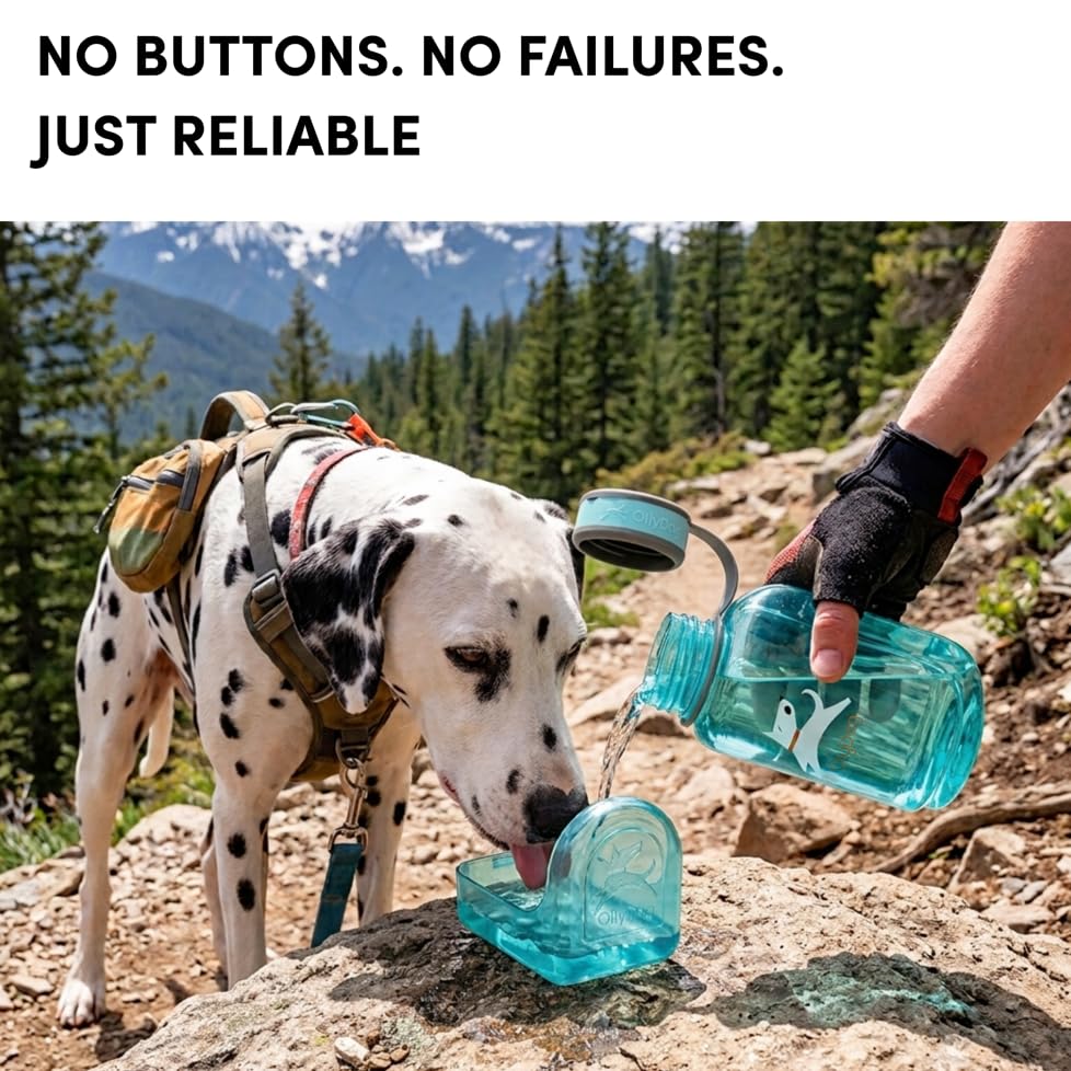 OllyDog OllyBottle Tritan Water Bottle with Detachable Dog Bowl | BPA Free Leakproof | 20oz | Share Water with Your Dog | Hiking Travel Camping (600ML, Aqua Blue) - color: Aqua Blue, size: 600ML