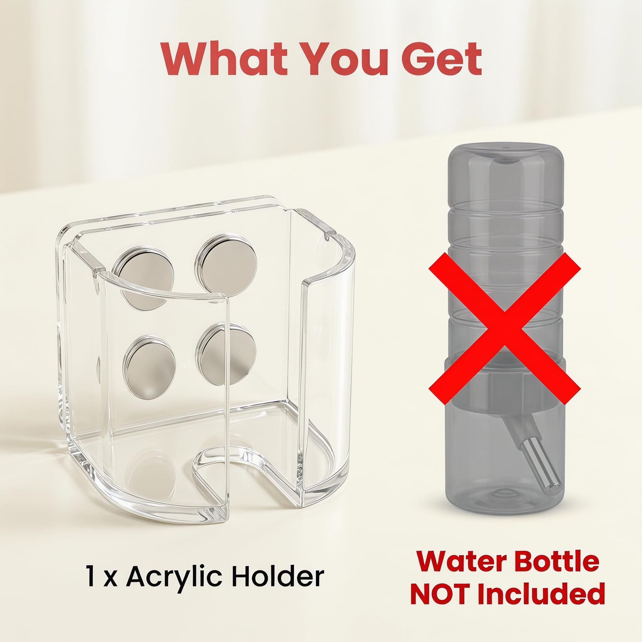 Magnetic Hamster Water Bottle Holder, Anti-Tip Over Water Bottle Stand with Adjustable Height, Fits Bottles Up to 5cm/2in Diameter, for Acrylic Glass Wire Cages Small Pets (Only Holder)