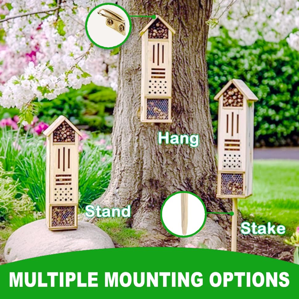 Wooden Insect House, Insect Hotel for Bugs, Bees, Butterflys, Ladybirds, Natural Beneficial Insect Habitat for Garden and Yard