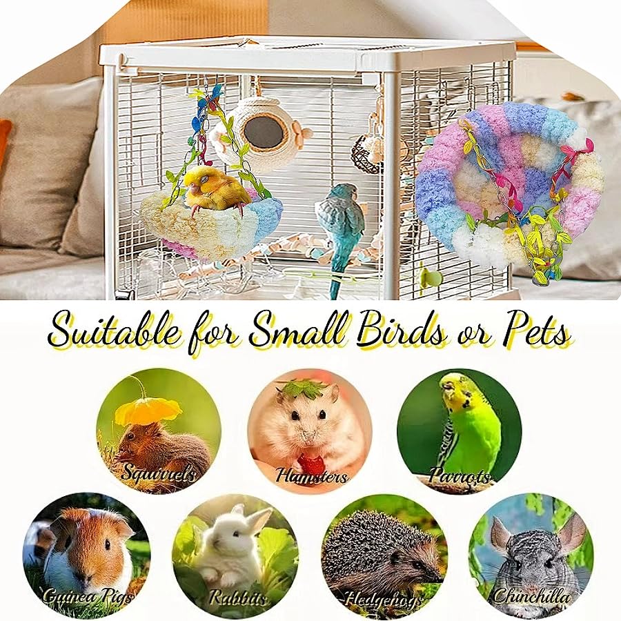 Hanging Bird Hammock for Cage Warm Plush Hanging Bird Bed Bird Snuggle Hut Parrot Hanging Sleeping Bird House for Parakeet, Conure, Budgie, Cockatiel, Lovebird, Finch, Hamster-Pink - color: Pink