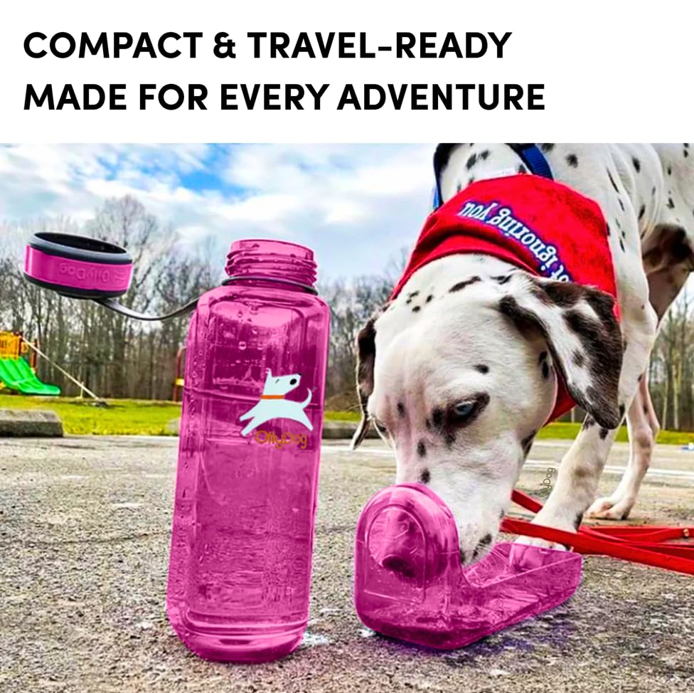 OllyDog OllyBottle Tritan Water Bottle with Detachable Dog Bowl | BPA Free Leakproof | 34oz | Share Water with Your Dog | Hiking Travel Camping (1L, Hot Pink) - color: Hot Pink, size: 1L