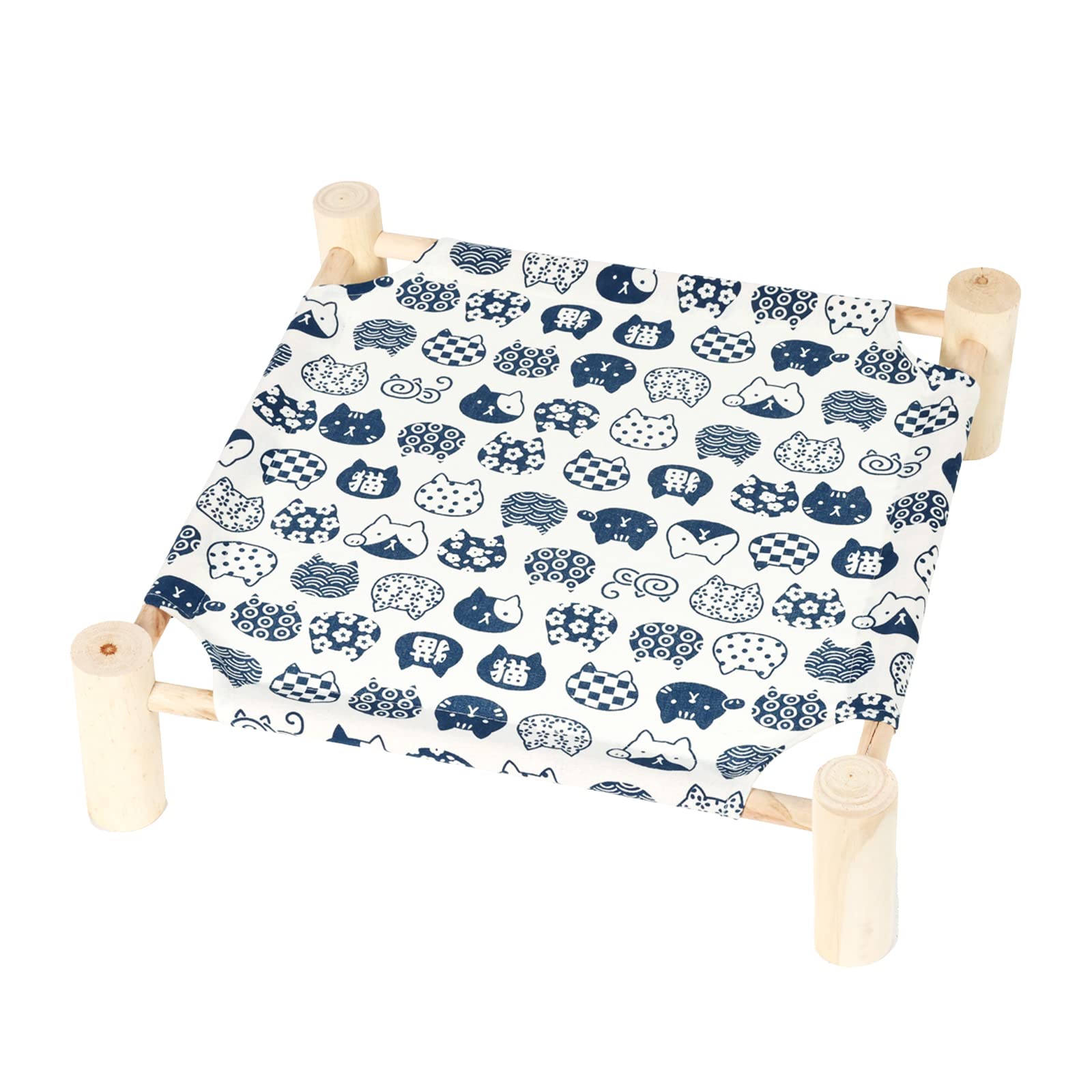 Patas Lague Cat Hammock Bed Small Eleveted Dog Bed 19x19 in White Cat | Brethable Wooden Pet Bed, Cooling Rabbit Cot, Outdoor Cat Furniture For Summer - color: White Cat