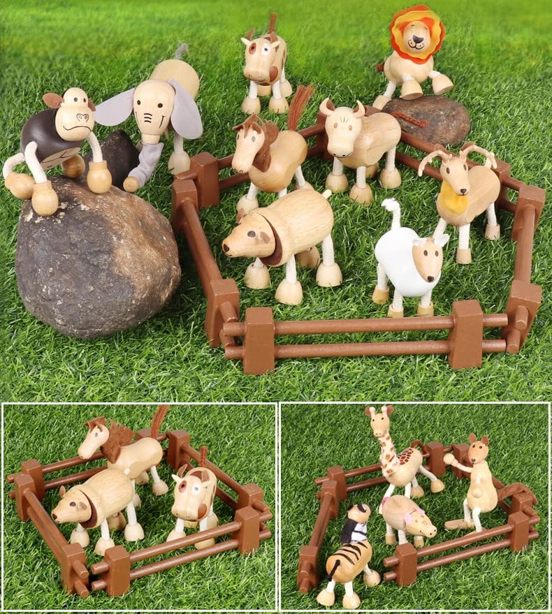 6 Pack Bendable Wooden Animal Figurines Toys, Smooth Natural Wood Zoo Jungle Safari Animals Figures - color: 6 Pack Zoo