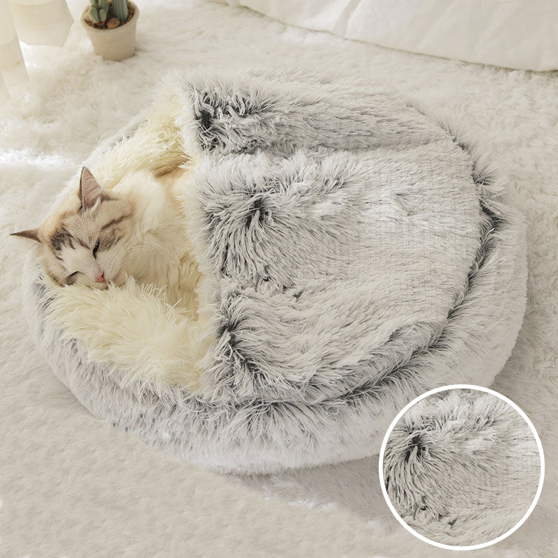 Cat Bed Round Fluffy Hooded Cat Bed Cave, Anti-Anxiety Cave Bed with Hooded Blanket, Cozy Cuddler Luxury Puppy Pet Bed, Anti-Slip Bottom and Machine Washable (Grey, Medium) - color: Grey, size: Medium
